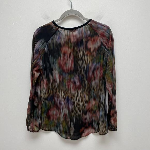 Javier Simorra Barcelona Womens Multicolor Printed Semi Sheer Long Sleeve Top 6 - Picture 4 of 9